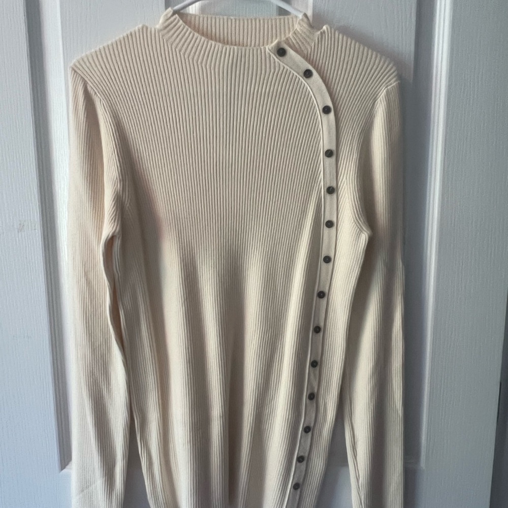 Tea n Rose Cream Ribbed Button-Detail Top
